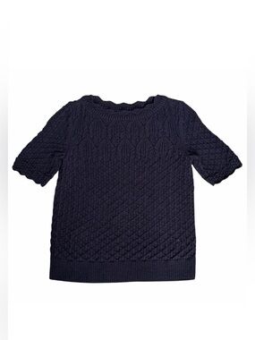 Talbots Navy Cable-Textured Short-Sleeve Sweater Size Petite
